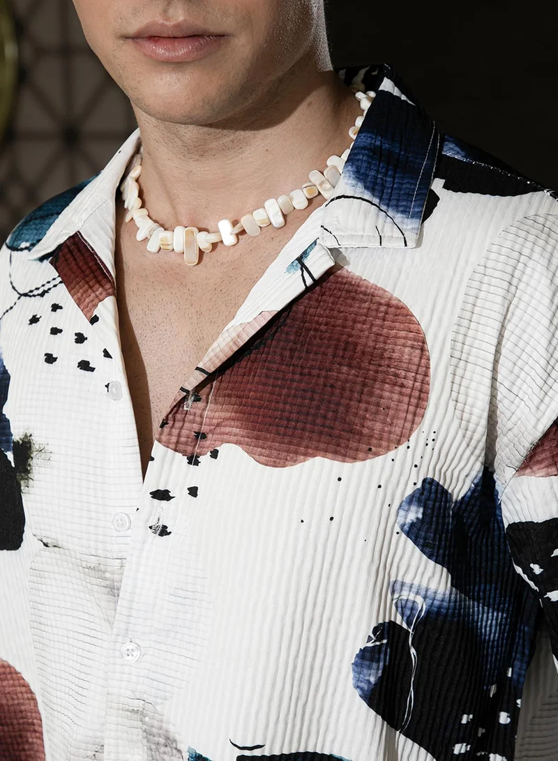 Campus Sutra Men's Daisy White Abstract Blob Oversized Shirt