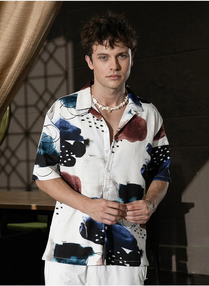 Campus Sutra Men's Daisy White Abstract Blob Oversized Shirt