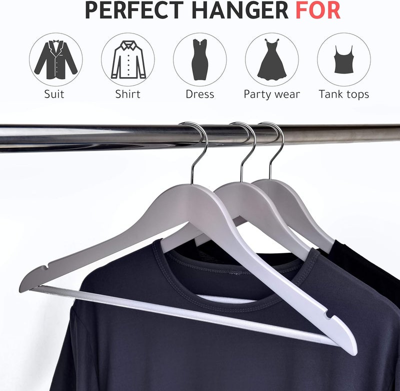 Quality Hangers Wooden - Slightly Curved Hanger Set of 10-Pack - Solid Wood Coat with Stylish Chrome Hooks - Heavy-Duty Clothes, Jacket, Shirt, Pants, Suit (Gray, 10) - Image 2