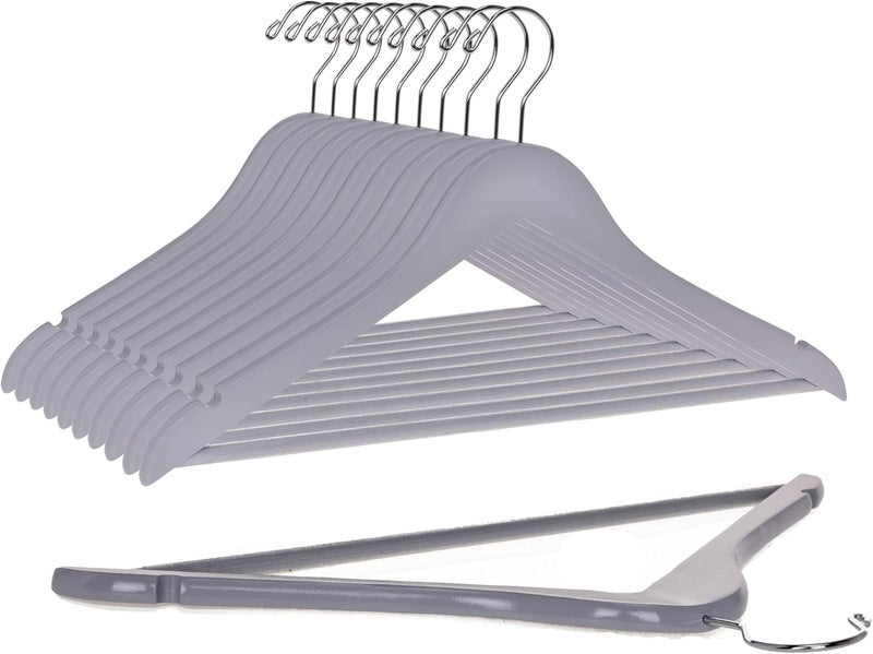 Quality Hangers Wooden - Slightly Curved Hanger Set of 10-Pack - Solid Wood Coat with Stylish Chrome Hooks - Heavy-Duty Clothes, Jacket, Shirt, Pants, Suit (Gray, 10) - Image 1