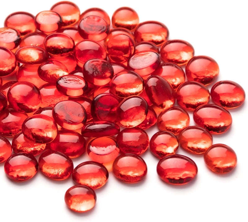 Meschett 50PCS Mini Glass Gems,Red Mancala Stones Flat Bottom Marble Beads for Home Decorative Art Craft Vase Filler(0.5"~0.7") - Image 1
