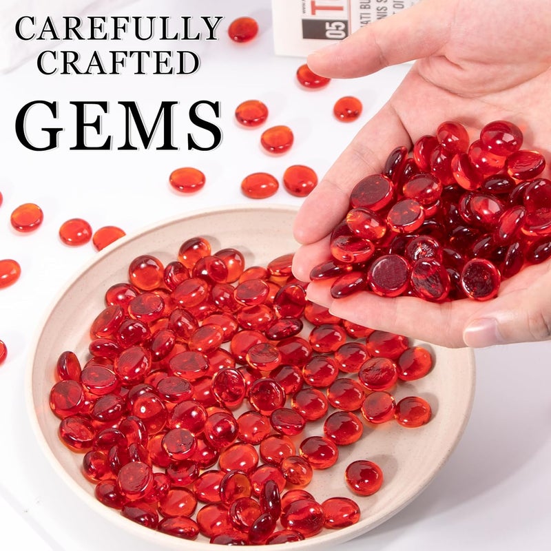 Meschett 50PCS Mini Glass Gems,Red Mancala Stones Flat Bottom Marble Beads for Home Decorative Art Craft Vase Filler(0.5"~0.7") - Image 2