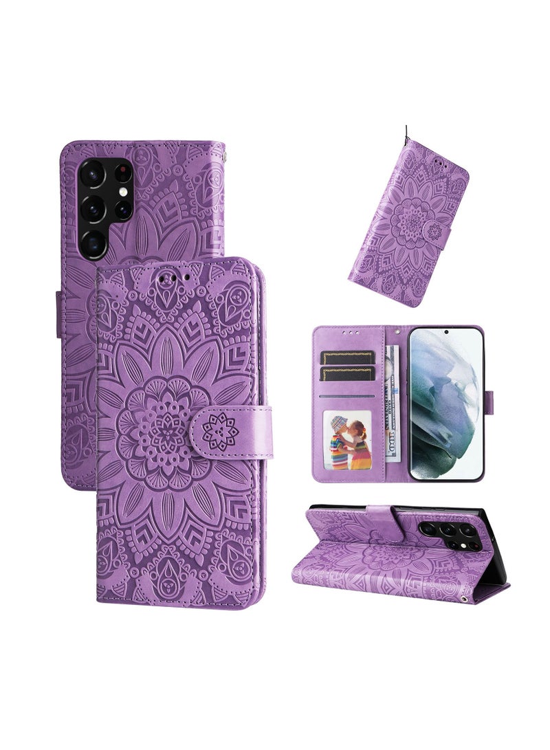 Suteni Heat Embossed Flip Cover Card Slots Leather Phone Case for Samsung - Image 3