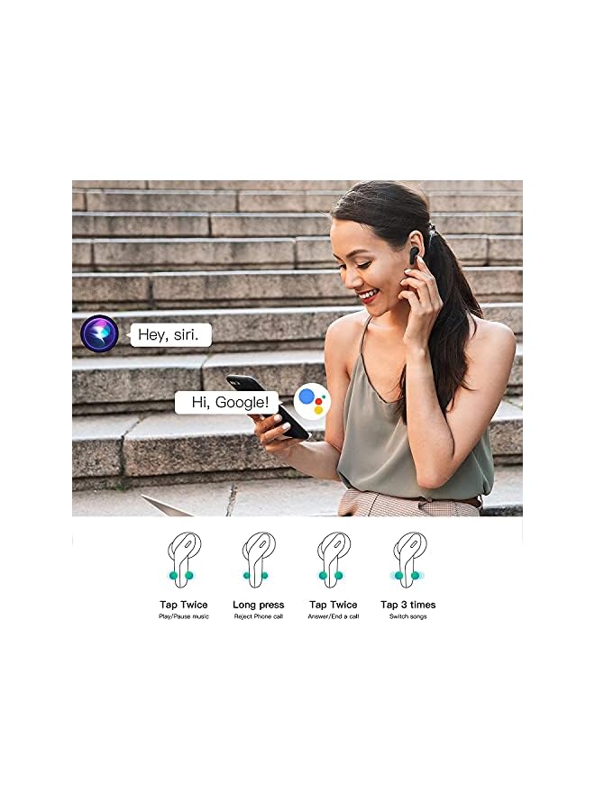 True Wireless Earbuds, Bluetooth 5 Headphones in Ear with Charging Case, Hands-Free Headset with Mic, Touch Control, 40 Hours Playback for iPhone and Android