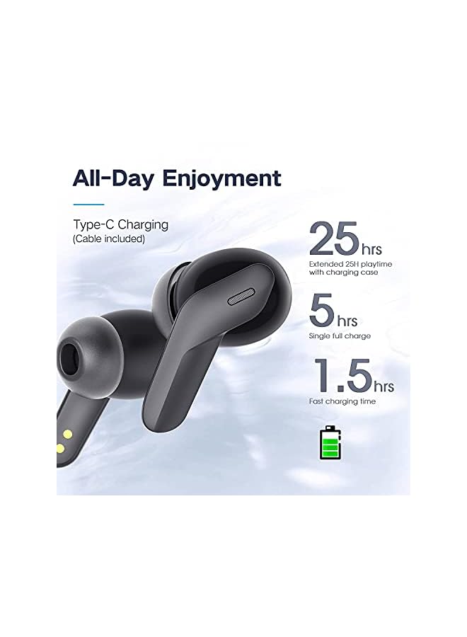 True Wireless Earbuds, Bluetooth 5 Headphones in Ear with Charging Case, Hands-Free Headset with Mic, Touch Control, 40 Hours Playback for iPhone and Android