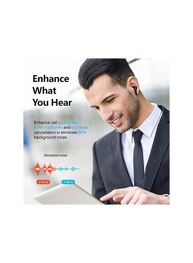 True Wireless Earbuds, Bluetooth 5 Headphones in Ear with Charging Case, Hands-Free Headset with Mic, Touch Control, 40 Hours Playback for iPhone and Android