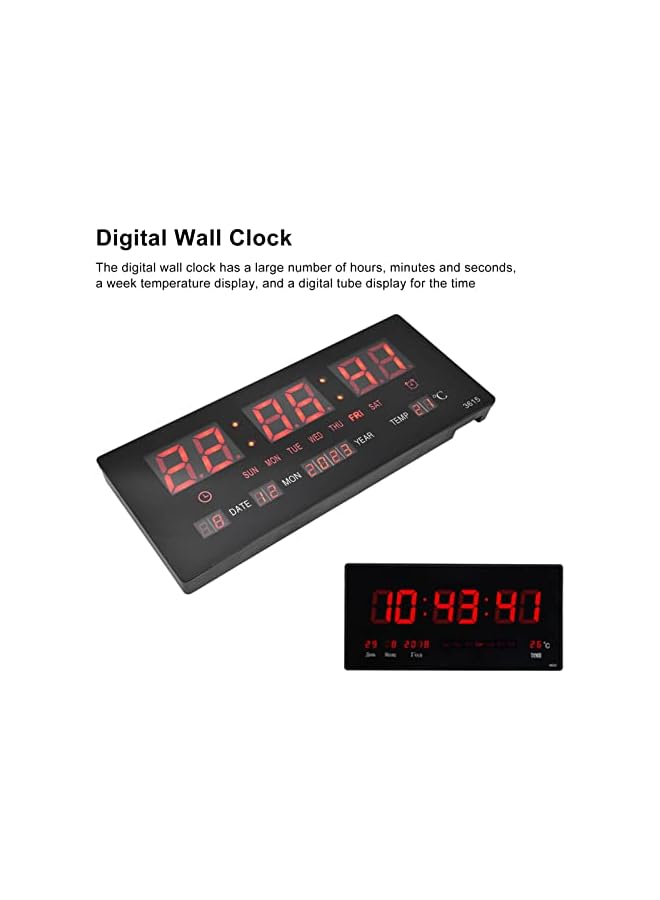The Bros ساعة حائط رقمية، ساعة رقمية كبيرة العرض صامتة مع التاريخ ويوم الأسبوع ودرجة الحرارة الداخلية، ساعة منبه إلكترونية للمكتب، غرفة النوم، غرفة المعيشة، ديكور المنزل - Image 3