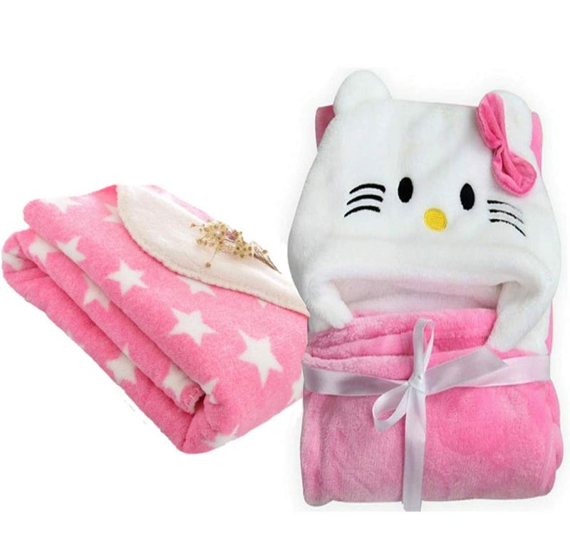 BRANDONN New Born Baby Blanket Combo Pack of Wrapper Blanket and Baby Bath Towel Pack of 2 - Image 1