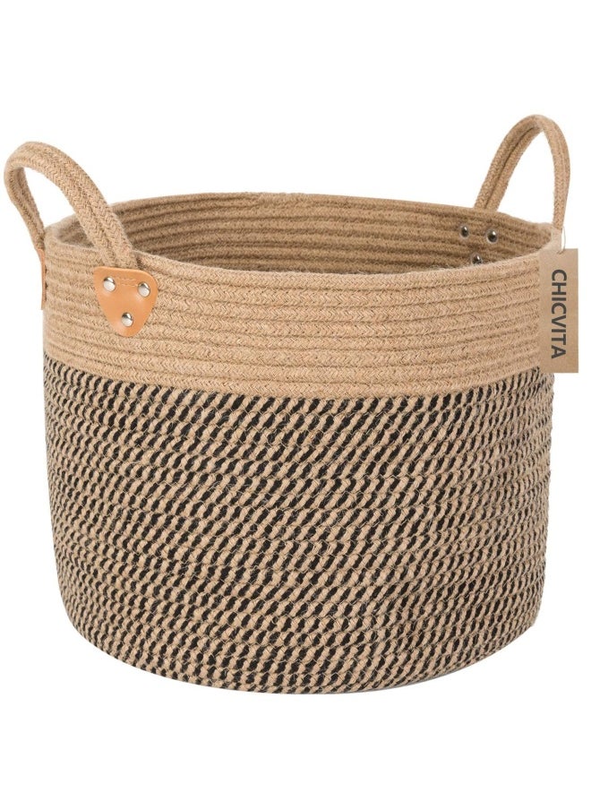 CHICVITA - Jute Woven Wicker Floor Storage Basket With Handles Boho Decorative Basket For Blanket Toy Shoe Firewood Farmhouse Plant Basket For Living Room 14 X 14 X 12 - Image 1