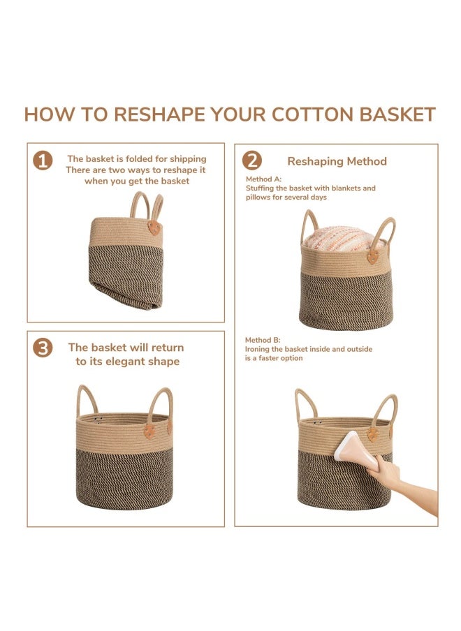 CHICVITA - Jute Woven Wicker Floor Storage Basket With Handles Boho Decorative Basket For Blanket Toy Shoe Firewood Farmhouse Plant Basket For Living Room 14 X 14 X 12 - Image 1