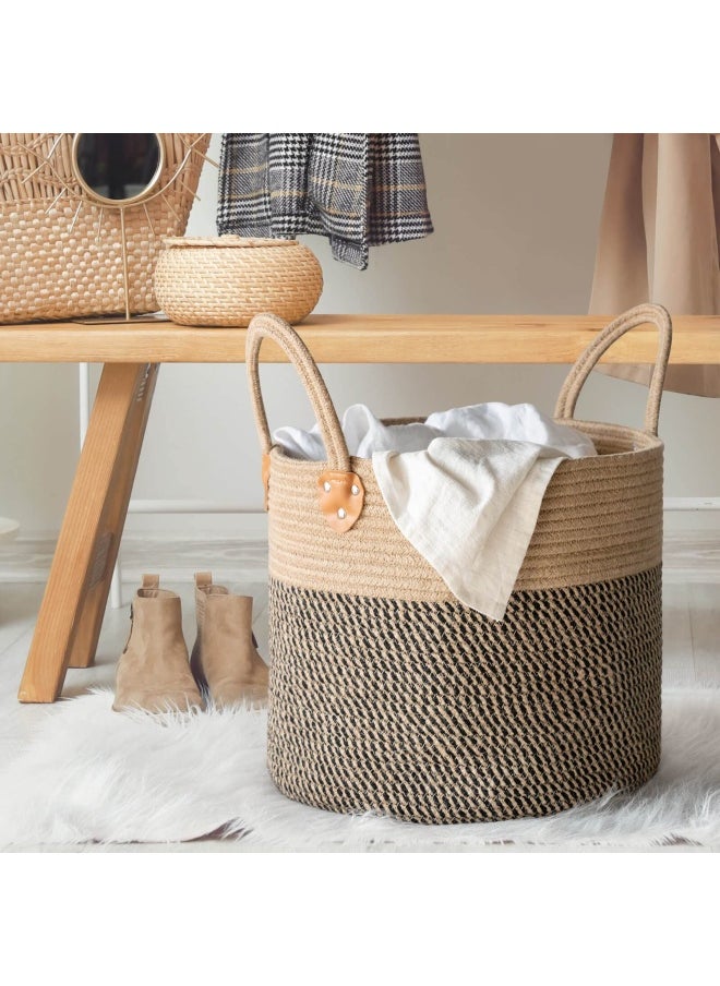 CHICVITA - Jute Woven Wicker Floor Storage Basket With Handles Boho Decorative Basket For Blanket Toy Shoe Firewood Farmhouse Plant Basket For Living Room 14 X 14 X 12 - Image 1