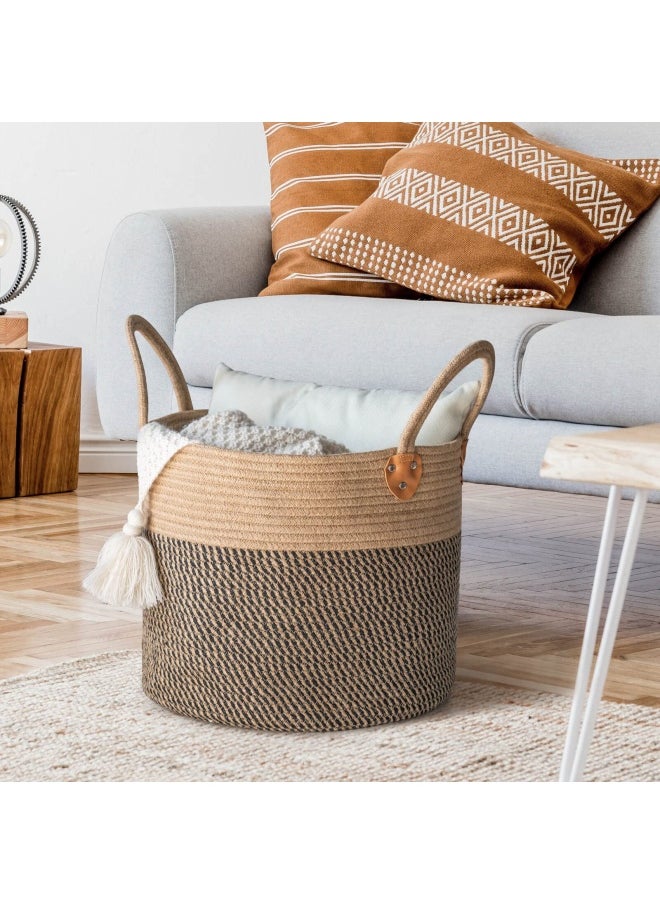 CHICVITA - Jute Woven Wicker Floor Storage Basket With Handles Boho Decorative Basket For Blanket Toy Shoe Firewood Farmhouse Plant Basket For Living Room 14 X 14 X 12 - Image 1