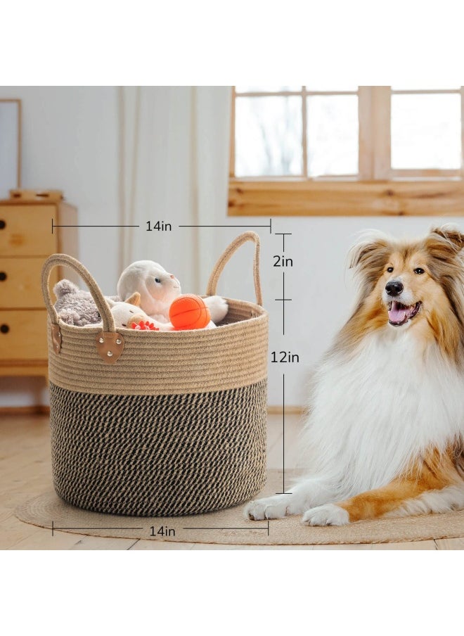 CHICVITA - Jute Woven Wicker Floor Storage Basket With Handles Boho Decorative Basket For Blanket Toy Shoe Firewood Farmhouse Plant Basket For Living Room 14 X 14 X 12 - Image 1
