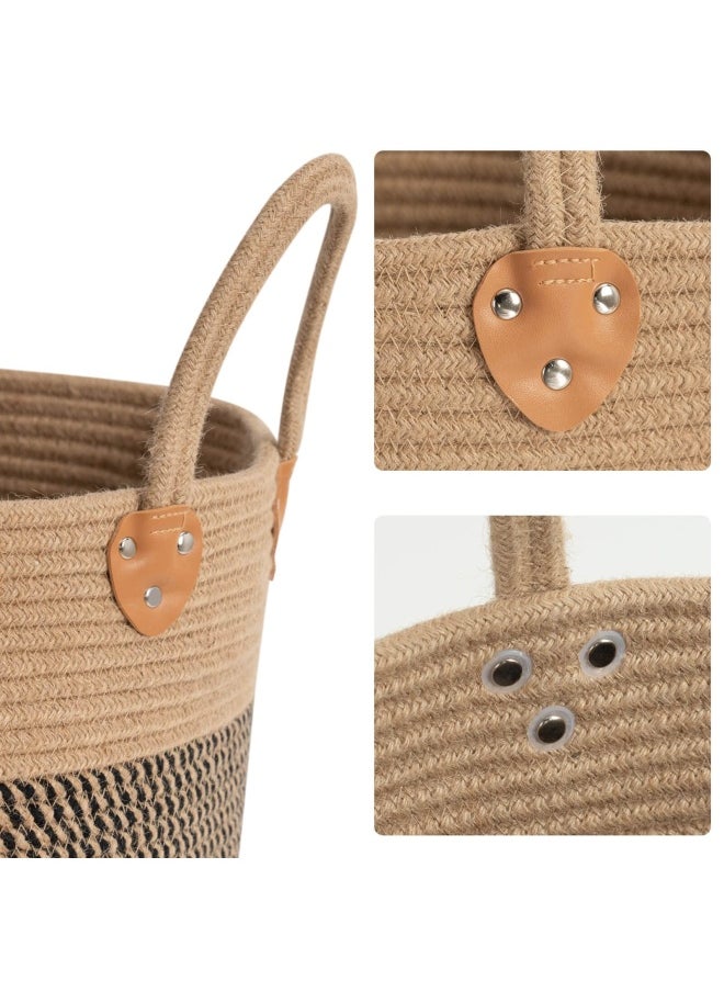 CHICVITA - Jute Woven Wicker Floor Storage Basket With Handles Boho Decorative Basket For Blanket Toy Shoe Firewood Farmhouse Plant Basket For Living Room 14 X 14 X 12 - Image 1