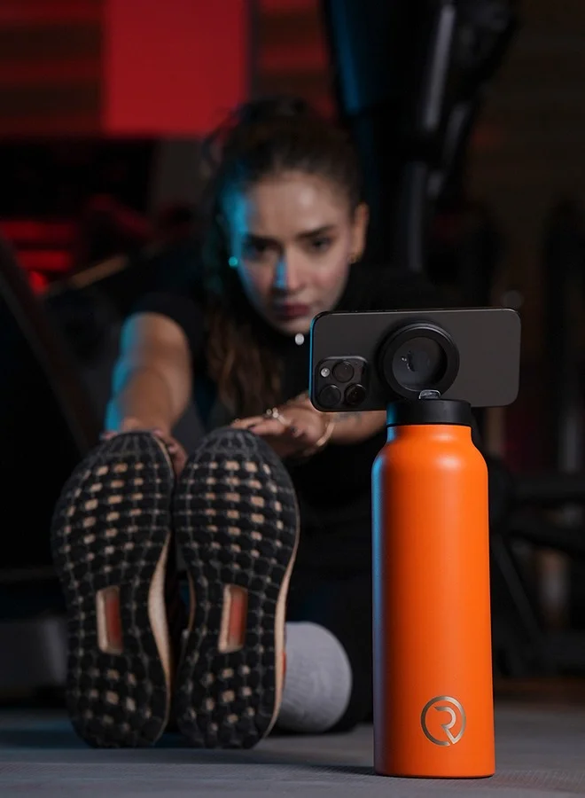 Sports Origin MagSafe Insulated 32oz/950ml Water Bottle with Phone Holder, 360° Rotate, Hot 6H Cold 12H – Orange