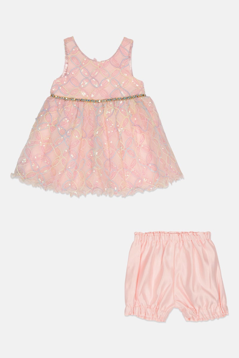 american Princess Toddlers Girl 2 Pieces Textured Dress And Short Set, Pink  - Image 1