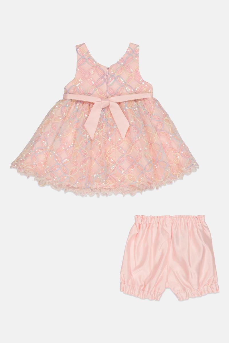 american Princess Toddlers Girl 2 Pieces Textured Dress And Short Set, Pink  - Image 2