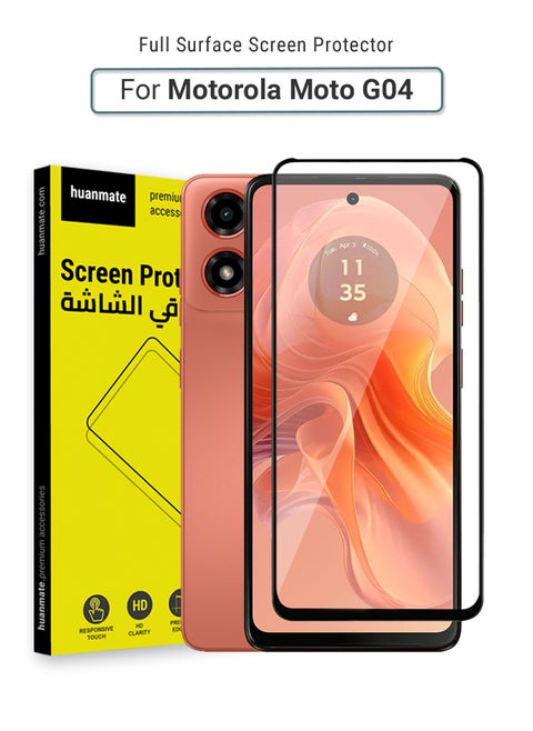 Motorola Moto G04 Screen Protector – Premium Edge to Edge Tempered Glass, High Transparency, Delicate Touch, Anti-Explosion, Smooth Arc Edges, Easy Installation