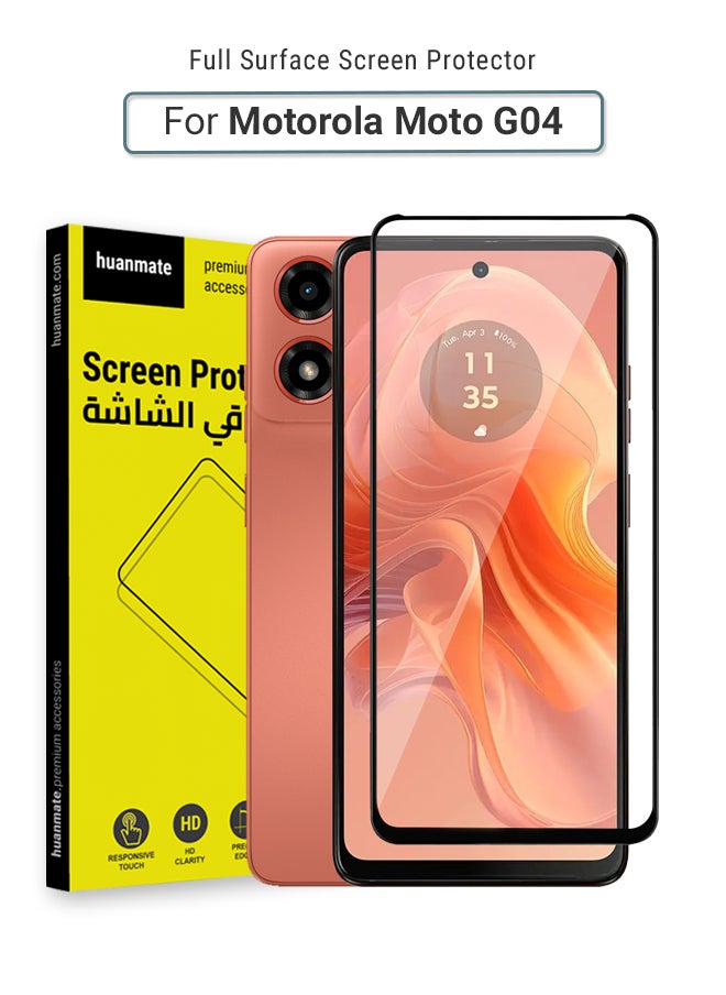 Motorola Moto G04 Screen Protector – Premium Edge to Edge Tempered Glass, High Transparency, Delicate Touch, Anti-Explosion, Smooth Arc Edges, Easy Installation