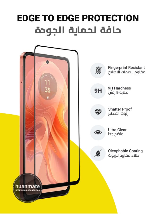 Motorola Moto G04 Screen Protector – Premium Edge to Edge Tempered Glass, High Transparency, Delicate Touch, Anti-Explosion, Smooth Arc Edges, Easy Installation