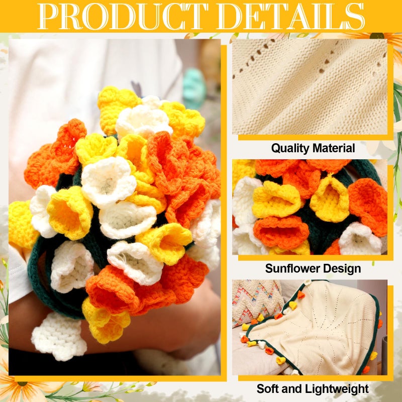 WovWeave Crochet Knitted Flowers Blanket, 33.5 inch Handmade Finished Floral Bouquet Throw Blanket for Women Birthday Anniversary Christmas Wedding Party Presents (Lily of The Valley) - Image 3