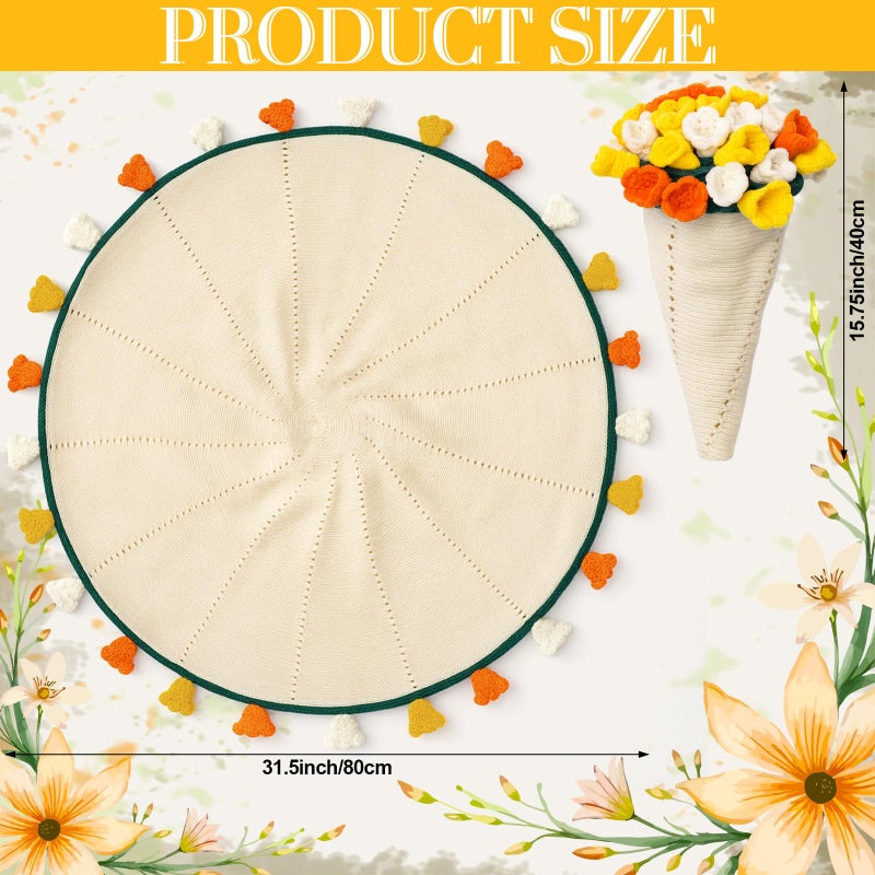 WovWeave Crochet Knitted Flowers Blanket, 33.5 inch Handmade Finished Floral Bouquet Throw Blanket for Women Birthday Anniversary Christmas Wedding Party Presents (Lily of The Valley) - Image 2