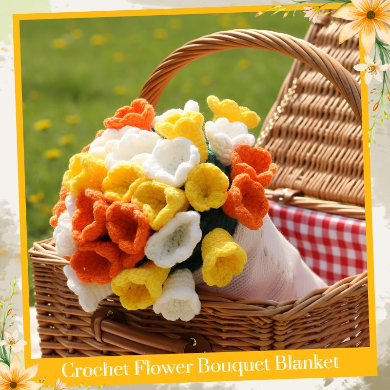 WovWeave Crochet Knitted Flowers Blanket, 33.5 inch Handmade Finished Floral Bouquet Throw Blanket for Women Birthday Anniversary Christmas Wedding Party Presents (Lily of The Valley) - Image 5