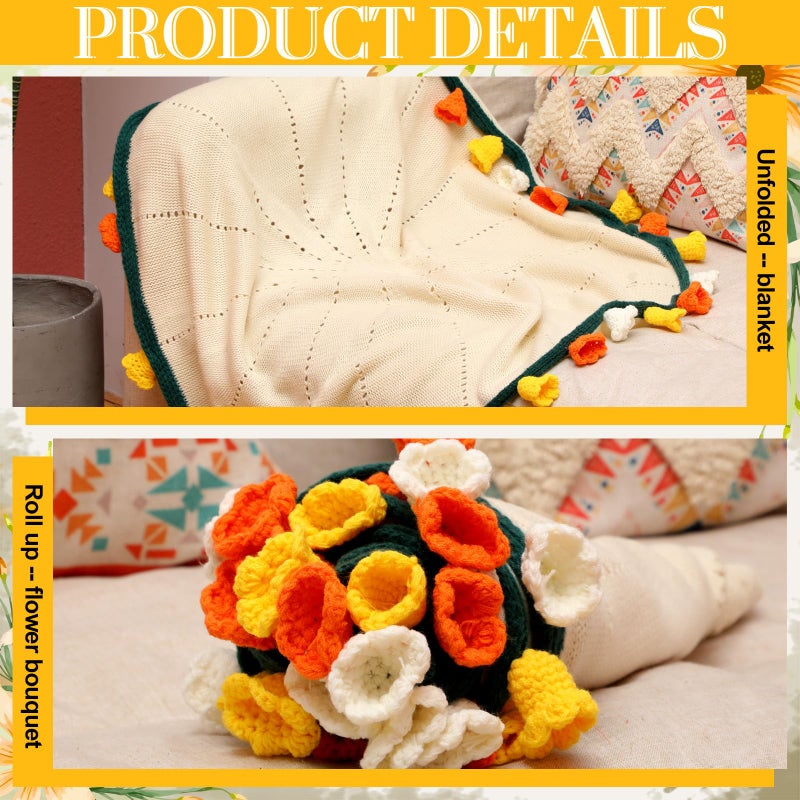 WovWeave Crochet Knitted Flowers Blanket, 33.5 inch Handmade Finished Floral Bouquet Throw Blanket for Women Birthday Anniversary Christmas Wedding Party Presents (Lily of The Valley) - Image 4