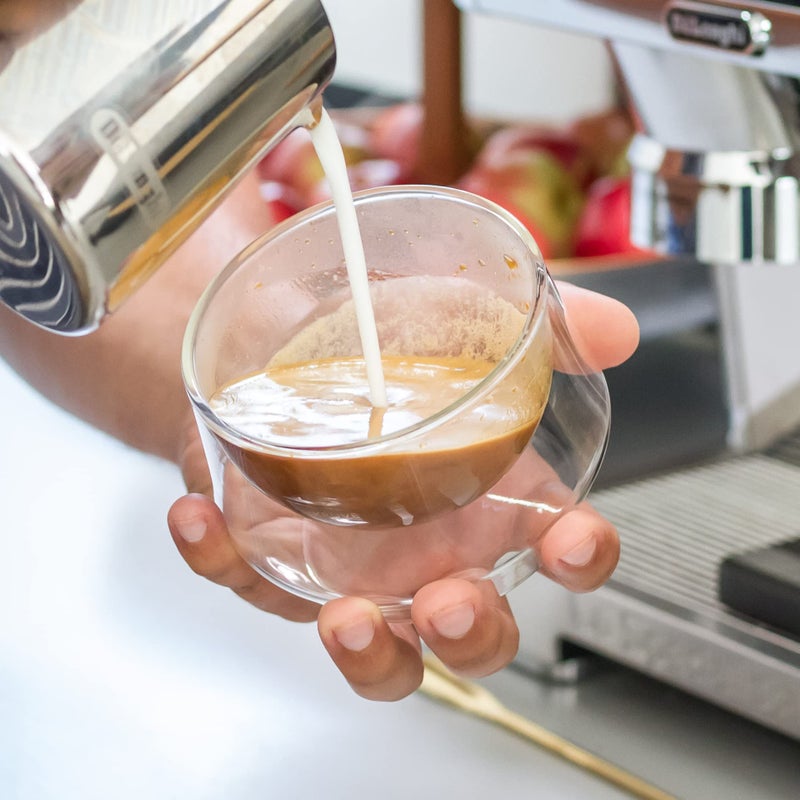 KRUVE IMAGINE Coffee Cups - Handcrafted Double-Wall Glass Cups (Set of 2, 6.5oz/200ml) - Perfect for Latte Art & Espresso - Durable Borosilicate Glass - Ideal Gift for Coffee Mugs Lovers - Cappuccino - Image 5