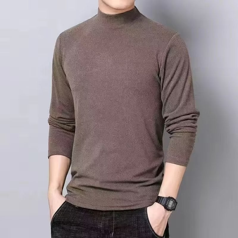 Clearance check German velvet thin slim men's modal autumn and winter long sleeve men's T-shirt with semi-high collar base - Image 4