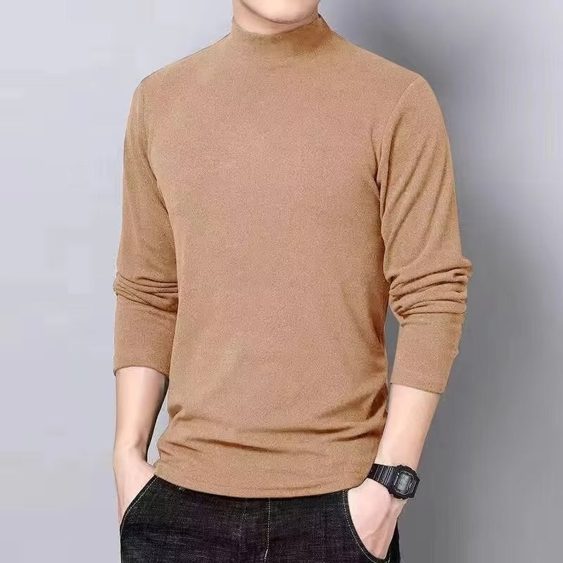 Clearance check German velvet thin slim men's modal autumn and winter long sleeve men's T-shirt with semi-high collar base - Image 1