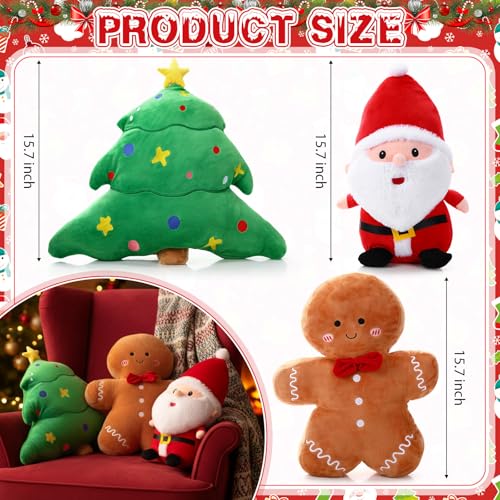 Fiwochic 3 Pcs Christmas Throw Pillows Gift Xmas Tree Snowman Santa Gingerbread Man Polar Bears Decorative Stuffed Pillows Plush Cushion for Winter Holiday Party Home Sofa Couch Bed Bedroom Classic - Image 3