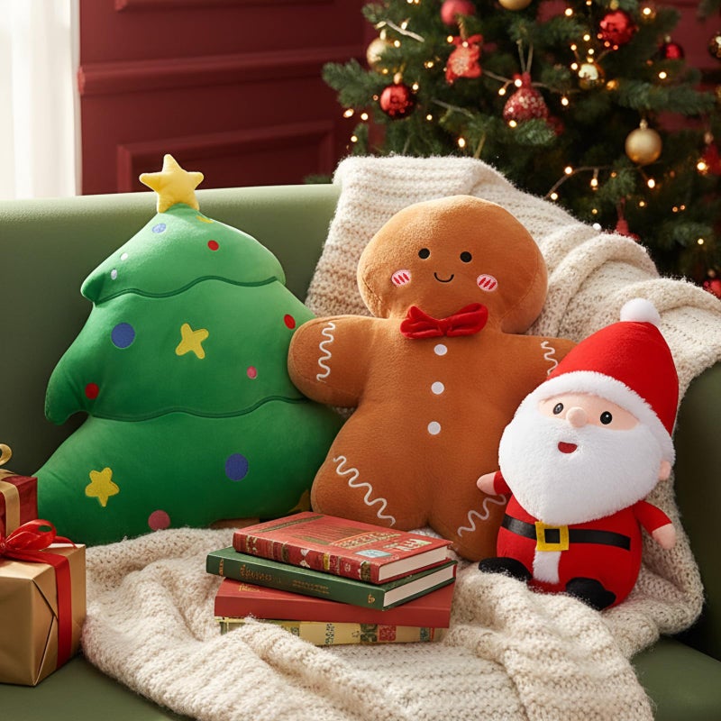 Fiwochic 3 Pcs Christmas Throw Pillows Gift Xmas Tree Snowman Santa Gingerbread Man Polar Bears Decorative Stuffed Pillows Plush Cushion for Winter Holiday Party Home Sofa Couch Bed Bedroom Classic - Image 2