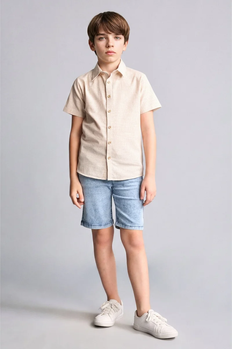 ديفاكتو Boy Regular Fit Striped Short Sleeve Shirt