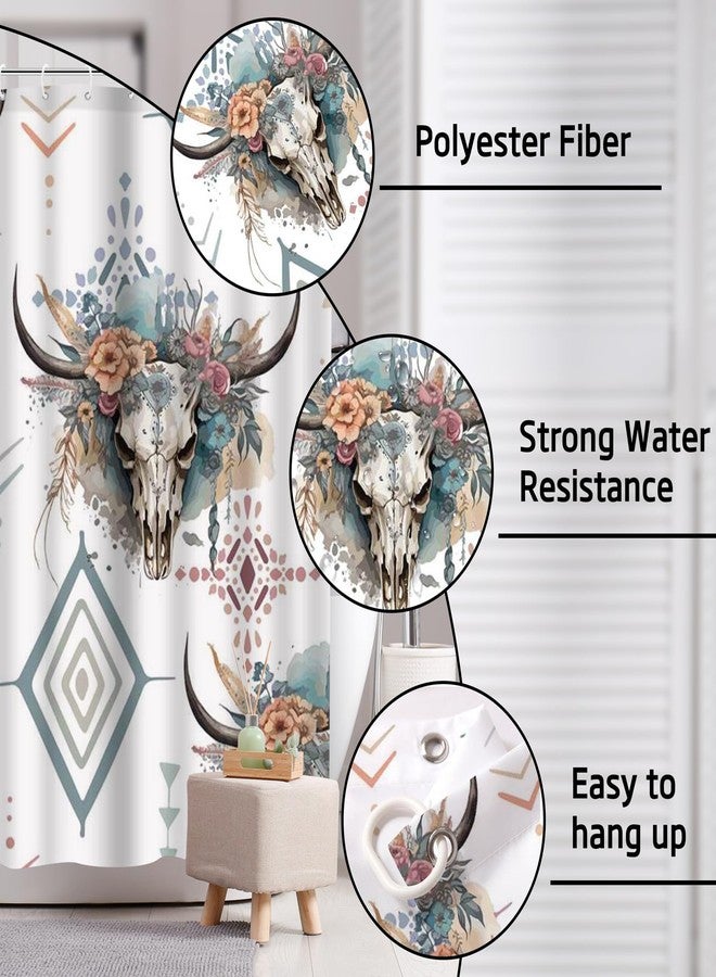 Ticuenicoa Western Cow Skull Shower Curtain Set, 4 Pcs 72x72 Inch Bathroom Decor with Bath Mat, U-Shape Rug, Toilet Lid Cover & 12 Rustic Hooks, Waterproof Anti-Slip Design - Image 5