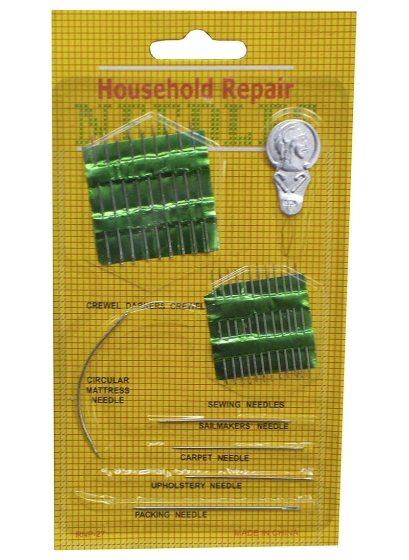 Set of 27 needles, 2 thread spools and 12 clip pins