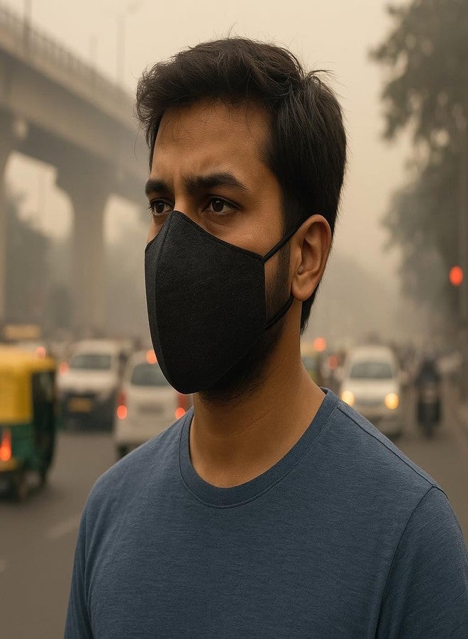 اكستور قناع قطني قابل للتنفس من إكس ستور | قابل لإعادة الاستخدام | قابل للغسل | قناع من طبقتين - (عبوة من 8 أقنعة - ألوان: خوخي، أحمر، أخضر، أزرق فاتح، أزرق غامق، بنفسجي، أبيض، أسود)، مناسب للجنسين - Image 2