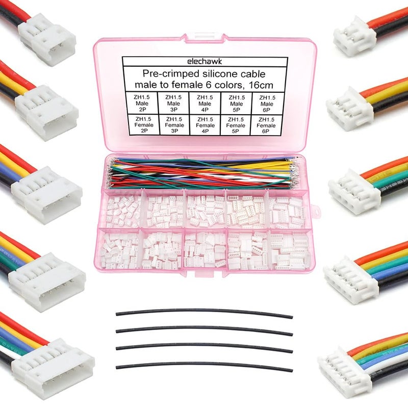 elechawk ZH 15MM Male Female Connectors and 28AWG PreCrimped Silicone Cables kit ZH15 Connector Socket 23456 Pin Housing JST Adapter Cable Connector with Length of 160mm 63inch Wire Cable - Image 2