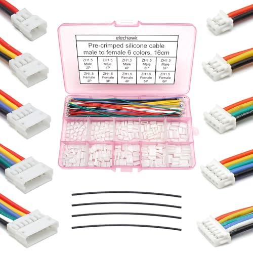 elechawk ZH 15MM Male Female Connectors and 28AWG PreCrimped Silicone Cables kit ZH15 Connector Socket 23456 Pin Housing JST Adapter Cable Connector with Length of 160mm 63inch Wire Cable - Image 1