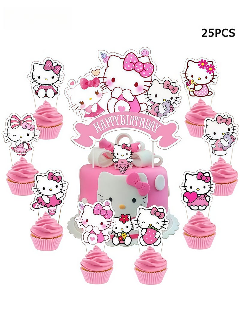 25 Pcs Cake Decoration Cap - Hello Kitty Cake Decoration - Birthday Party Supplies Decoration - Image 1