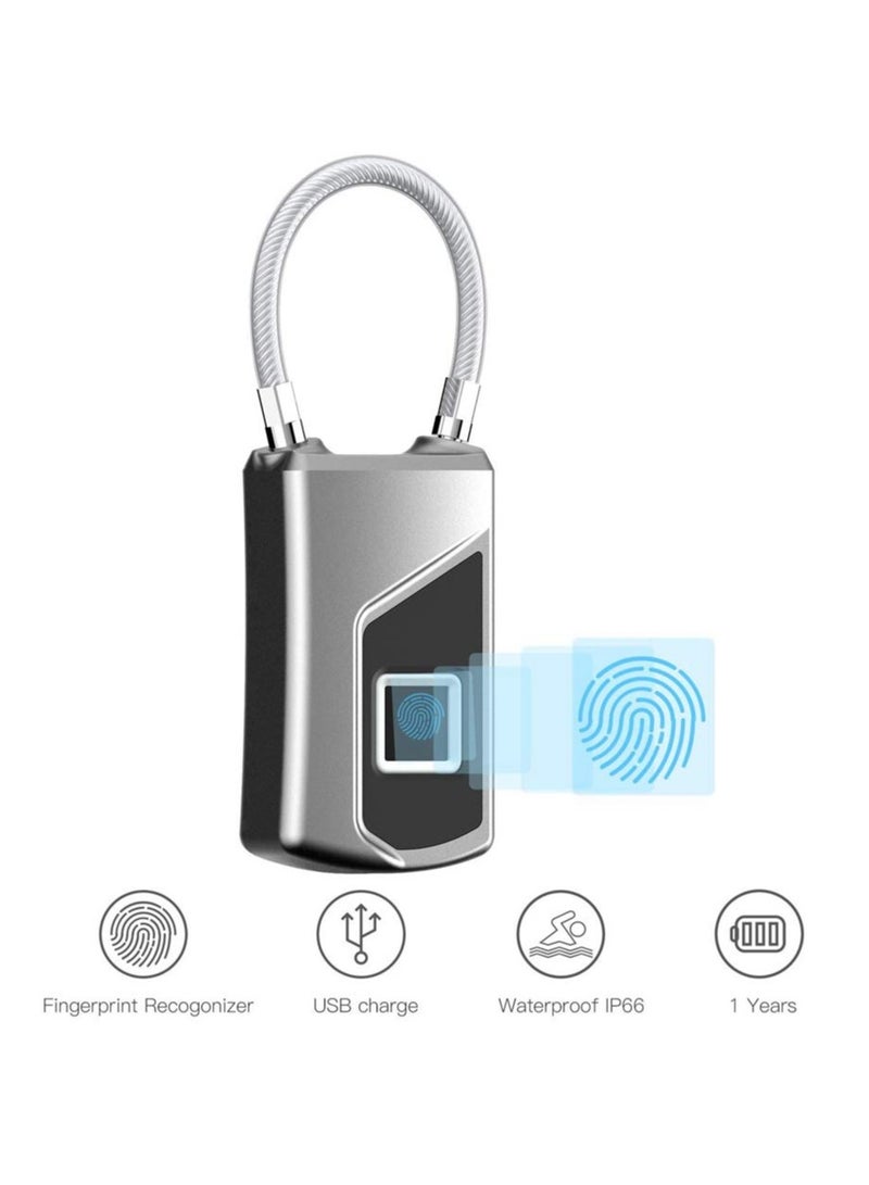 Fingerprint Padlock,Electronic Door Lock Fingerprint Recognition Smart Keyless Rechargeable Waterproof Security Antitheft Padlock for Backpack Suitcase Bicycle - Image 3