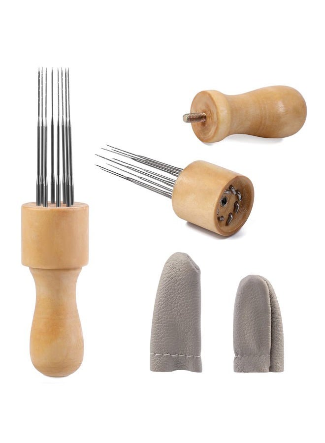 Mayboos Felting Needle with Eight Needles Tool,Craft Wool Felt Stitch Punch Tool with Solid Wood Handle Felting Eight Needles Tool with Finger Cots - Image 1