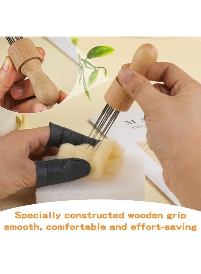 Mayboos Felting Needle with Eight Needles Tool,Craft Wool Felt Stitch Punch Tool with Solid Wood Handle Felting Eight Needles Tool with Finger Cots - Image 3