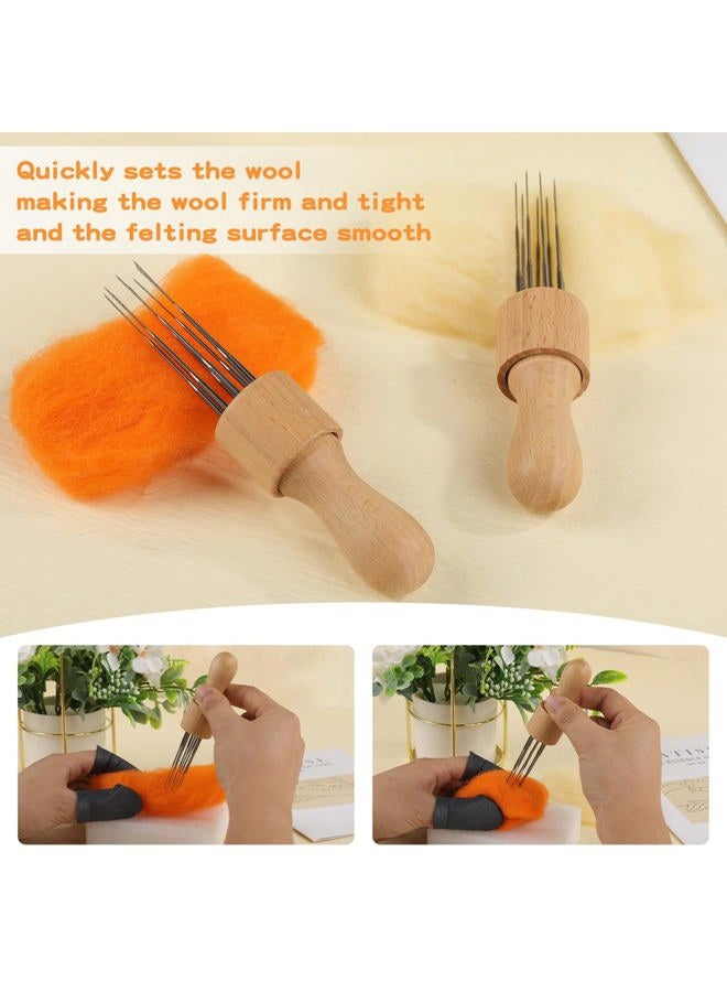 Mayboos Felting Needle with Eight Needles Tool,Craft Wool Felt Stitch Punch Tool with Solid Wood Handle Felting Eight Needles Tool with Finger Cots - Image 5