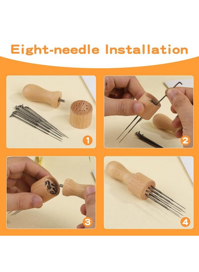 Mayboos Felting Needle with Eight Needles Tool,Craft Wool Felt Stitch Punch Tool with Solid Wood Handle Felting Eight Needles Tool with Finger Cots - Image 4