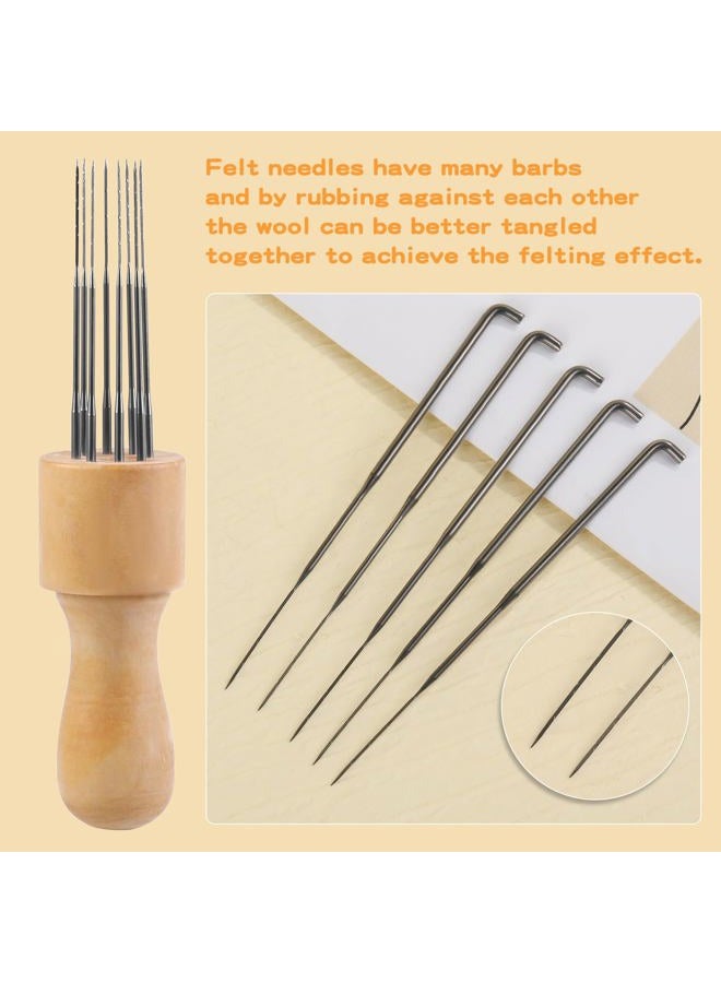 Mayboos Felting Needle with Eight Needles Tool,Craft Wool Felt Stitch Punch Tool with Solid Wood Handle Felting Eight Needles Tool with Finger Cots - Image 2