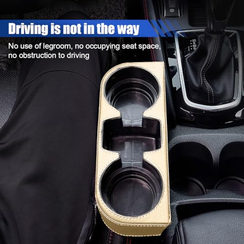 KITUREK Car Cup Holder, Auto Front Seat Organizer, Multifunctional Cup Drink Holders with PU Leather Cover, Gap Filler Storage Box Coin Bucket Console Side Pocket Cell Mobile Phone Holder (Beige) - Image 5