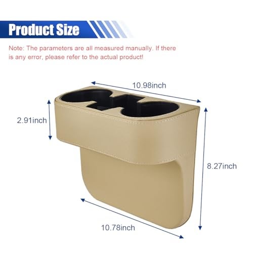 KITUREK Car Cup Holder, Auto Front Seat Organizer, Multifunctional Cup Drink Holders with PU Leather Cover, Gap Filler Storage Box Coin Bucket Console Side Pocket Cell Mobile Phone Holder (Beige) - Image 2