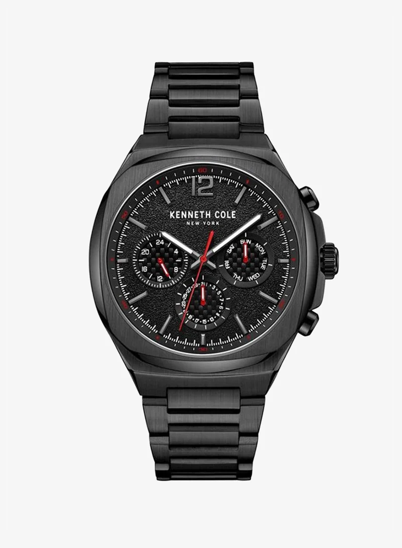 Kenneth Cole New York Black Dial Black Stainless Steel Bracelet Chronograph Watch For Men 43mm