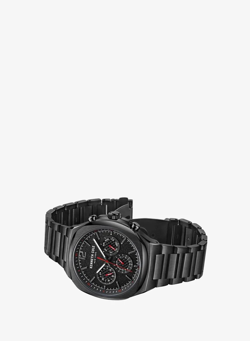 Kenneth Cole New York Black Dial Black Stainless Steel Bracelet Chronograph Watch For Men 43mm